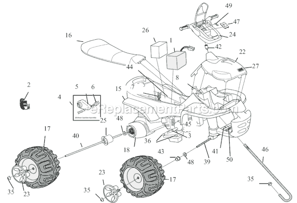 Page A Diagram and Parts List for P8990  Power Wheels Ride-On ATVs